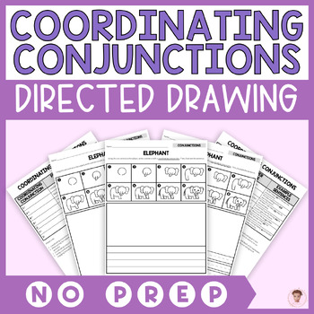 Preview of Coordinating Conjunctions | NO PREP Directed Drawing | 12 Zoo Animals