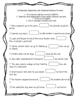 Preview of Coordinating Conjunctions and Compound Sentence Practice