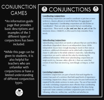 Coordinating, Subordinate & Correlative Conjunctions Games - Sentence ...