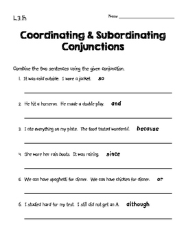 Coordinating And Subordinating Conjunctions Exercises With Answers