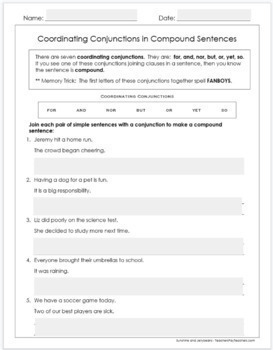 Coordinating and Subordinating Conjunctions - FANBOYS - Grades 3-4