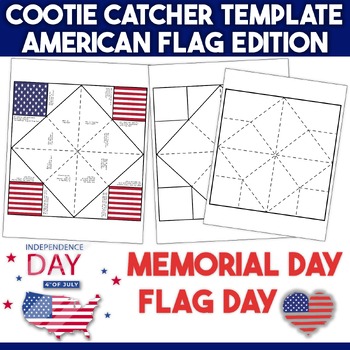 Preview of Cootie Catcher Template:American Flag Edition Origami -Memorial Day, 4th of July