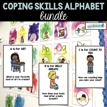 Preview of Coping Skills Alphabet Line & Conversation Cards BUNDLE