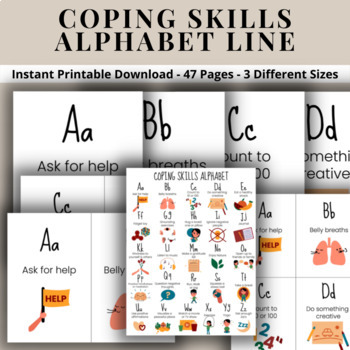 Preview of Coping Skills Alphabet Line Posters Classroom ABC A to Z Emotional Regulation