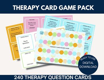 Preview of Coping Skills Board Game, Therapy Card Game Pack w/ Cards,Learning social skills