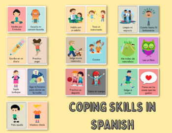 Preview of Coping Skills Cards in Spanish | Mindfulness Cards for kids | Self regulate acti