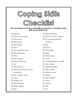 coping skills checklist life grade counseling