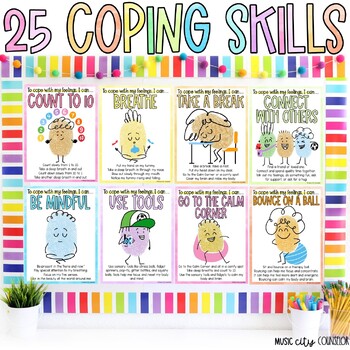 Preview of Coping Skills Coping Strategies Posters, SEL & Counseling Bulletin Board
