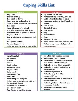 Coping Skills List by Counselors' Cubby | TPT