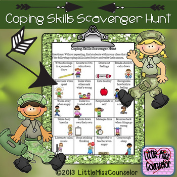 Coping Skills Scavenger Hunt worksheet PDF by Little Miss Counselor