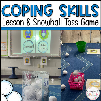 Preview of Coping Skills Game Winter Elementary Counseling SEL Lesson & Snowball Toss
