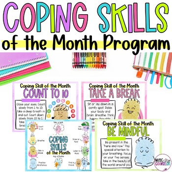 Preview of Coping Skills of the Month Posters, Certificates, & Workbook Counseling SEL