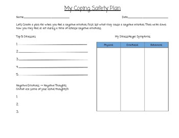 Preview of Coping (skills) Safety Plan