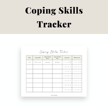 Preview of Coping Skills Tracker Worksheet for Kids and Teens | Simple Pastel Green