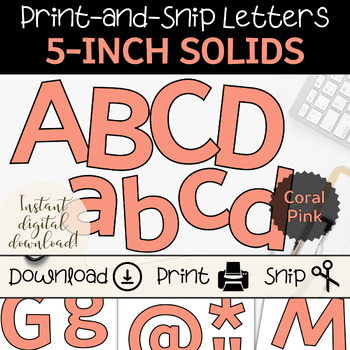 Coral Pink Bulletin Board Letters, Printable Large Letters, 5 Inch ...