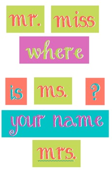 Preview of Coral, Purple, Teal and Green - WORDS for your Where is the counselor sign