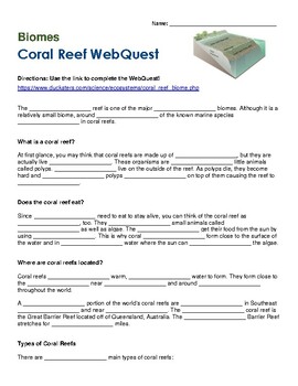 Preview of Coral Reef Biomes WebQuest