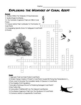 Coral Reefs Comprehension Crossword Print and Go by The Awesome Shop