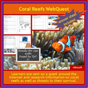 Preview of Coral Reefs Earth Day Environment English WebQuest Easel