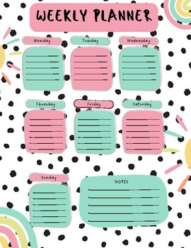Preview of Coral & Teal Weekly Planner