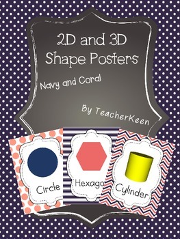 Preview of Coral and Navy Shape Posters - 2D and 3D!!