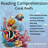 Coral reef reading comprehension vocabulary writing puzzles