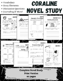 Coraline Novel Study PRINT / Discussion Questions / Vocabu