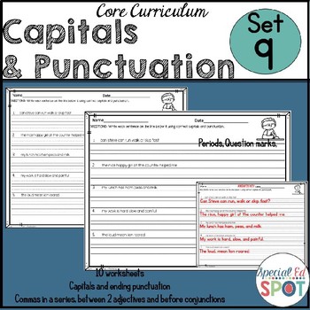Preview of Core Curriculum Capitals, Punctuation and Commas Set 9