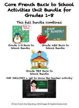 Preview of Core French Back to School Activities Full Grade 1-8 Bundle