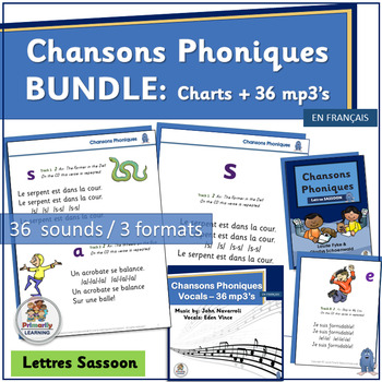 Preview of Core French Chansons Phoniques BUNDLE 36 mp3's & Charts - Lettres SASSOON