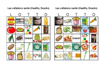 Preview of Core French Les collations santé (Healthy Snacks) Vocabulary Lotto