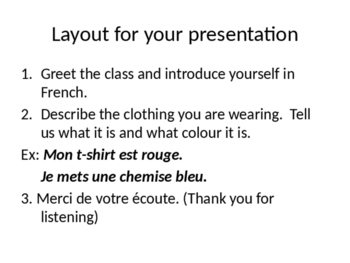 Preview of Core French - Les vêtements Presentation Instructions and Rubric