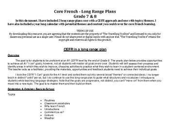 Preview of Core French - Long Range Plans Examples - CEFR & theme/topic approach