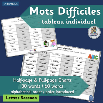 Preview of Core French Mots Difficiles - tableau individuel for Sight Words  - SASSOON