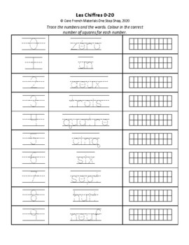 core french numbers 1 20 handout activity by core french