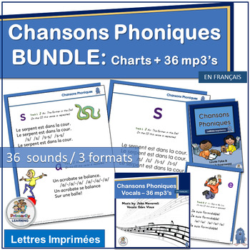 Preview of Core French Phonics 36 MP3s and Classroom Charts BUNDLE - Chansons Phoniques