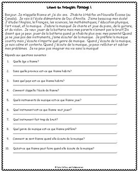 Core French Reading Comprehension Passages and worksheets: All About Me