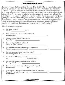 core french reading comprehension passages and worksheets all about me