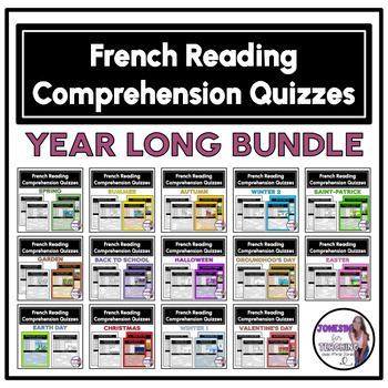 Preview of Core French Reading Comprehension Quizzes - Fill in the Blank - Bundle