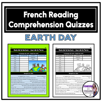 Preview of Core French Reading Comprehension Quiz - Fill in the Blank - Earth Day Edition