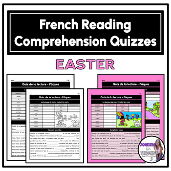 Preview of Core French Reading Comprehension Quizzes - Fill in the Blank - Easter Paques