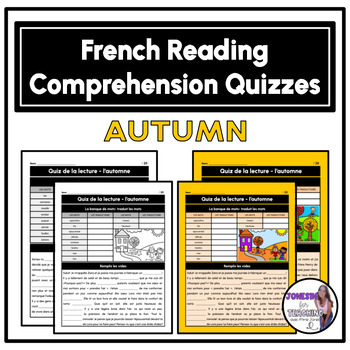 Preview of Core French Reading Comprehension Quizzes - Fill in the Blank - Fall Automne
