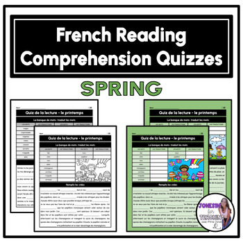 Preview of Core French Reading Comprehension Quizzes - Fill in the Blank - Spring Edition