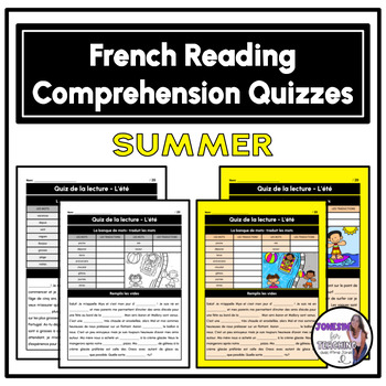 Preview of Core French Reading Comprehension Quizzes - Fill in the Blank - Summer Edition