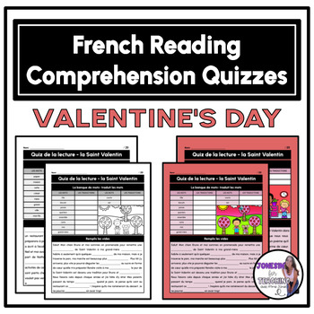 Preview of Core French Reading Comprehension Quizzes - Fill in the Blank - Valentine's Day