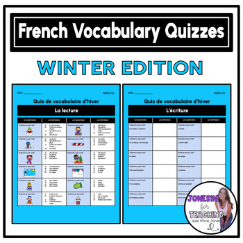 Preview of Core French Vocabulary Reading & Writing Quizzes - Hiver Winter Edition