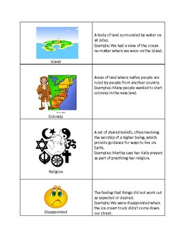 Preview of Core Knowledge. Columbus and the Pilgrims vocabulary flash cards