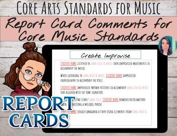 Preview of Core Music Report Card Comments Guide & Templates for K-12 (Editable)