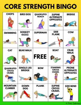 Core Strength Bingo - Brain Breaks or Physical Education by Pink Oatmeal