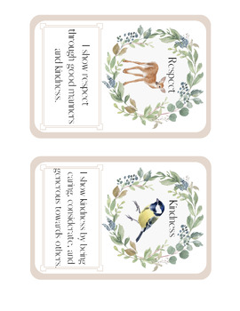 Preview of Core Value and Character Traits Cards - Set of 18 Watercolor Woodland Animals